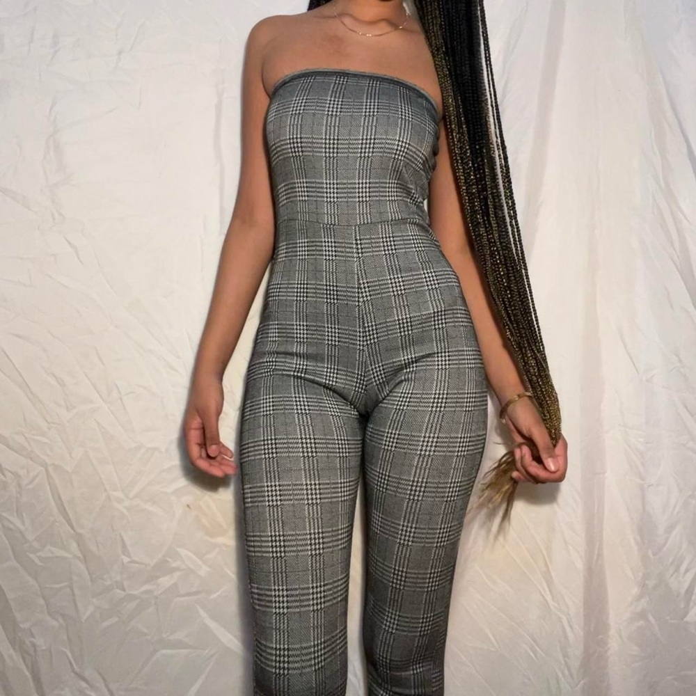 Full body Jumper Plaid Print Strapless  Size: S